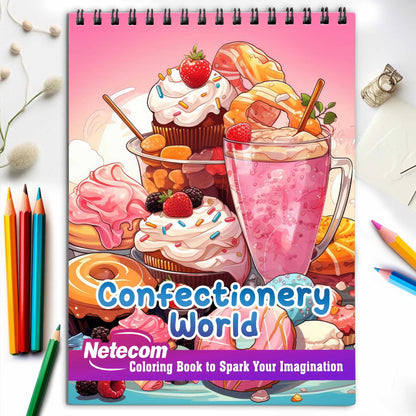 Confectionery World Spiral Bound Coloring Book, Step into a World of Tasty Art with 30 Entertaining Pages, Unleash the Sweetness of the Confectionery World in Every Shade.