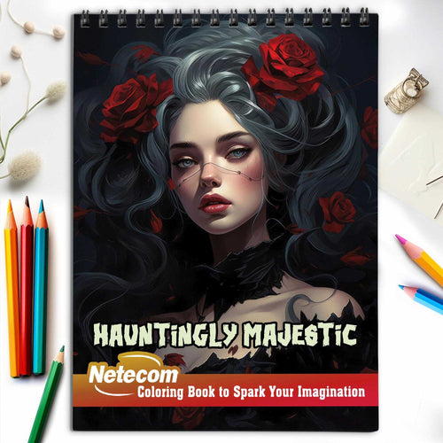 Netecom Hauntingly Majestic Spiral Bound Coloring Book, 30 Captivating Coloring Pages for Art Lovers to Create Striking and Detailed Artwork of Hauntingly Majestic Scenes