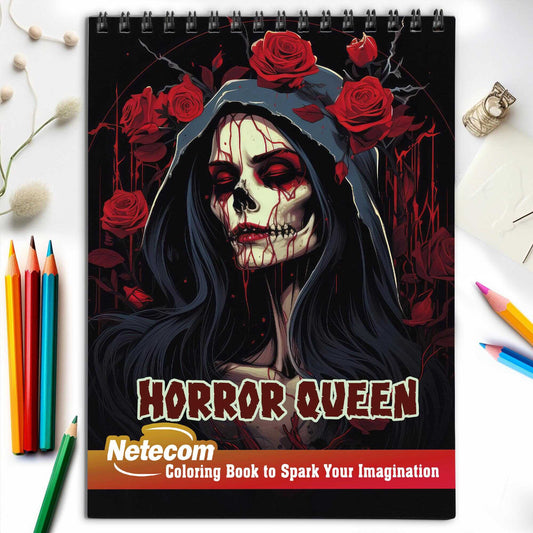 Horror Queen Spiral Bound Coloring Book, Experience the Delightful Chills of the Horror Queens with 30 Alluring Coloring Pages for Horror and Art Admirers to Color and Celebrate the Haunting Beauty of Gothic Art