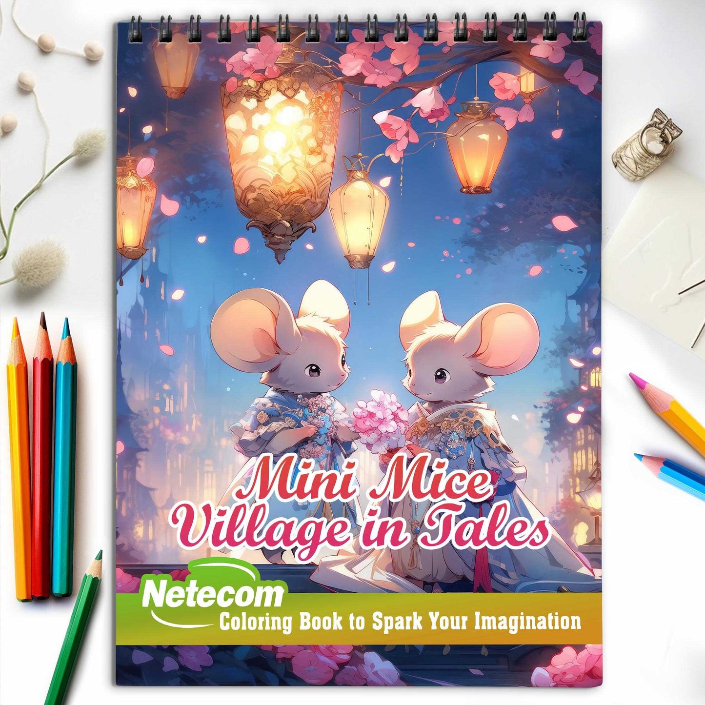 Mini Mice Village in Tales Spiral Bound Coloring Book, Discover the Magic of Miniature Adventures through 30 Exquisitely Illustrated Coloring Pages.