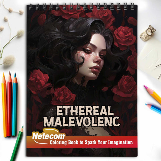 Ethereal Malevolence Spiral Bound Coloring Book, Explore 30 Eerie and Enchanting Coloring Pages of Horror Beauty Girls in Ethereal Malevolence