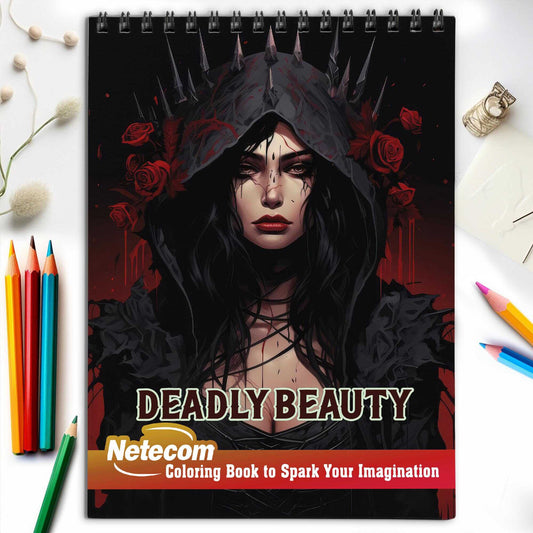 Deadly Beauty Spiral Bound Coloring Book, Immerse Yourself in the Mysterious and Enchanting World with 30 Captivating Coloring Pages for Art Lovers to Create Striking and Detailed Artwork of Deadly Beauty