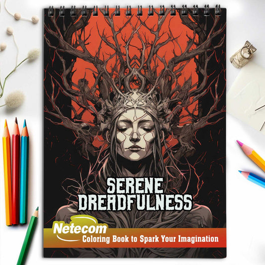 Serene Dreadfulness Spiral Bound Coloring Book, Discover the Dark Elegance with 30 Mesmerizing Coloring Pages, Unleashing Your Inner Artist in the World of Serene Dreadfulness