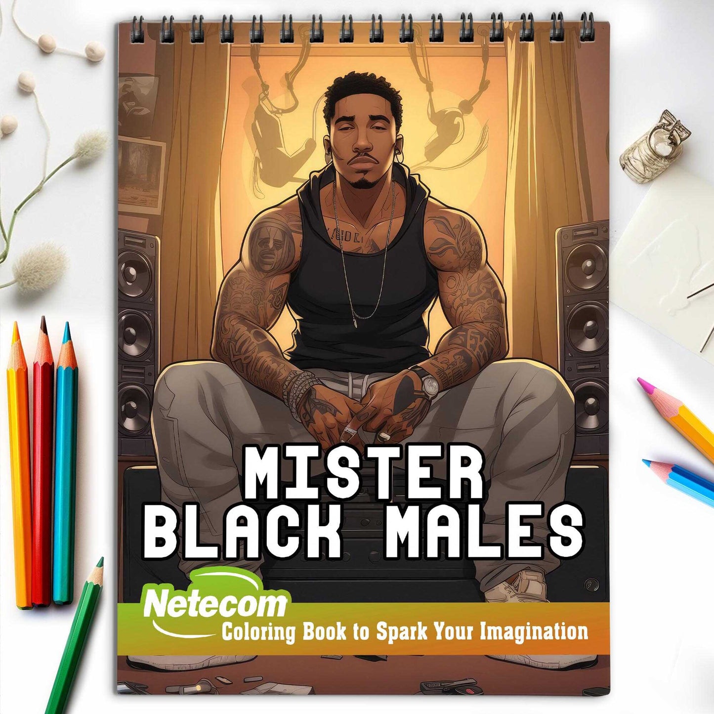 Mister Black Males Spiral Bound Coloring Book, Enchanting Handsome Black Males Await with 30 Tranquil Coloring Pages, Evoking the Grace and Charisma of Distinguished Men