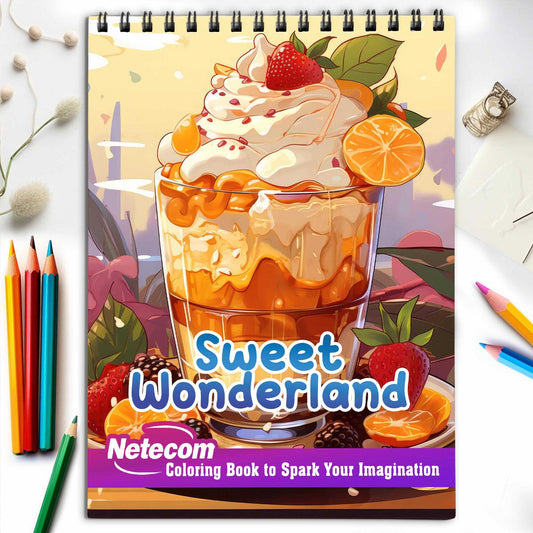 Sweet Wonderland Spiral Bound Coloring Book, Explore Your Imagination with 30 Enchanting Coloring Pages, Unveiling the Whimsical World of Sweet Treats