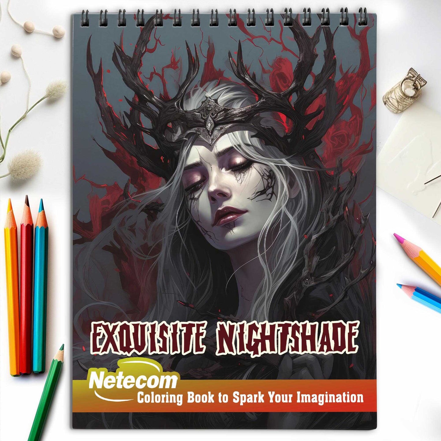 Exquisite Nightshade Spiral Bound Coloring Book, Discover the Dark Elegance with 30 Mesmerizing Coloring Pages, Unleashing Your Inner Artist in the World of Nightshade