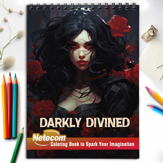 Darkly Divined Spiral Bound Coloring Book, Unleash Your Creativity with 30 Captivating Coloring Pages of Enchanting Horror Beauty Girls