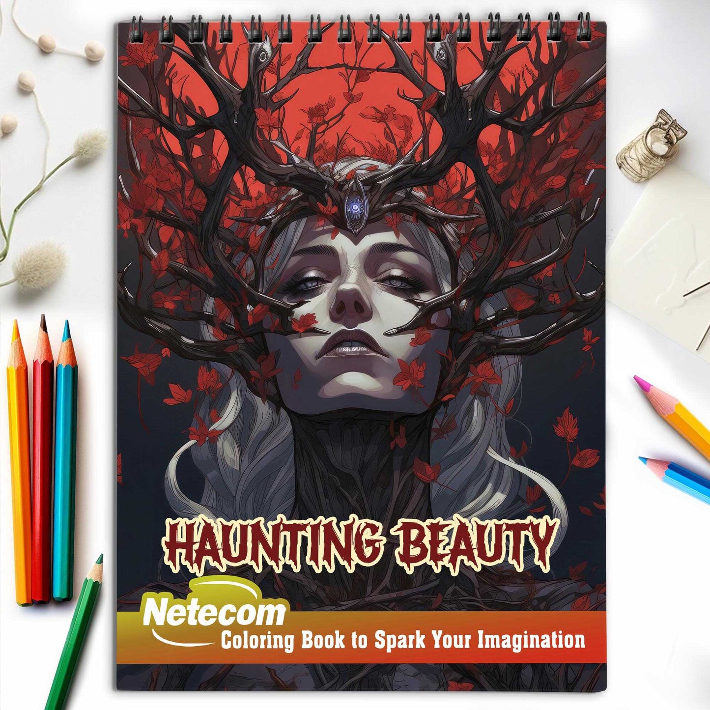 Haunting Beauty Spiral Bound Coloring Book, Discover the Elegance of Darkness with 30 Mesmerizing Coloring Pages of Haunting Beauty, Unleashing Your Inner Artist