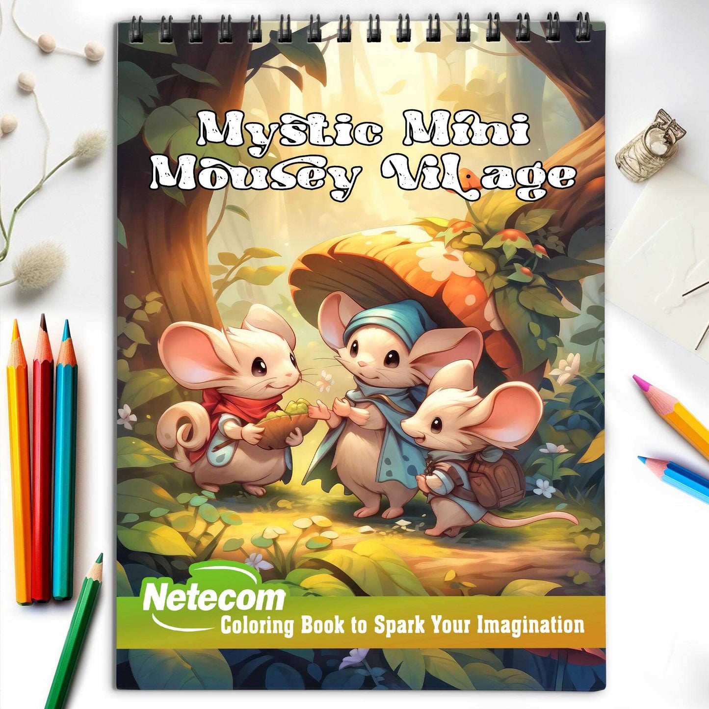 Mystic Mini Mousey Village Spiral Bound Coloring Book, Unleash Your Creativity with 30 Charming Pages Filled with Tales from the Enchanted Mini Mousey Village.