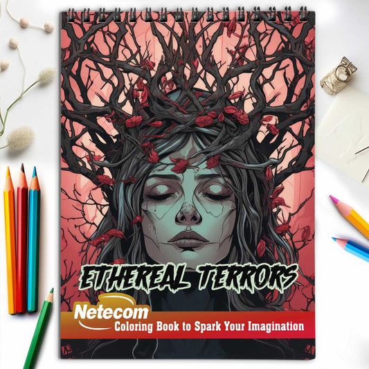 Ethereal Terrors Spiral Bound Coloring Book, Step into the Haunting Beauty with 30 Exquisite Coloring Pages of Ethereally Terrifying Horror Women to Bring Enchanting and Eerie Scenes to Life