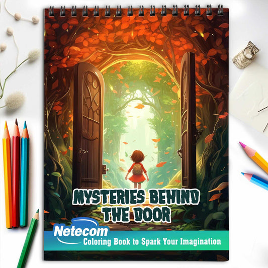 Mysteries Behind the Door Spiral Bound Coloring Book, Step into 30 Enchanting Coloring Pages of Mysteries Behind the Door, Crafted for Artistic Exploration.