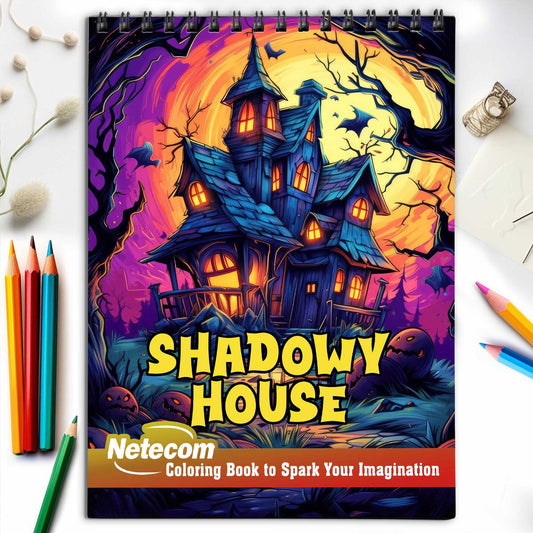 Shadowy House Spiral Bound Coloring Book, Embrace the Secrets Concealed within with 30 Enchanting Pages, Where Every Corner Hides a Mystery.