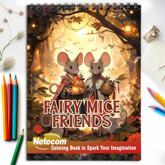 Fairy Mice Friends Spiral Bound Coloring Book, Unleash Your Creativity with 30 Charming Pages Filled with Heartwarming Tales of Fairy Mice Friends.