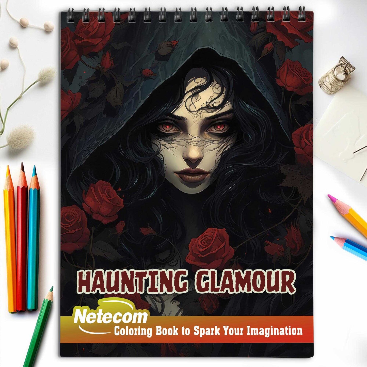 Haunting Glamour Spiral Bound Coloring Book, Face Your Fears with 30 Mesmerizing Coloring Pages of Horror Beauty Girls in Haunting Glamour, Providing Therapeutic Stress Relief