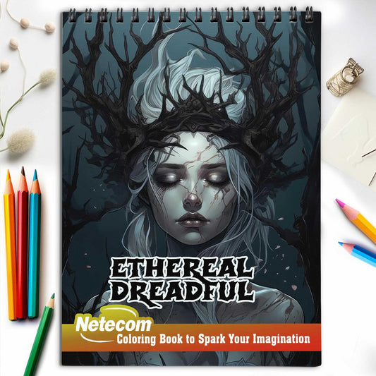 Ethereal Dreadful Spiral Bound Coloring Book, Unveil the Mysterious Allure with 30 Enchanting Coloring Pages, Creating a Hauntingly Beautiful and Mindful Coloring Experience