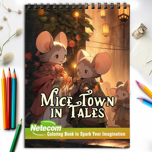 Mice Town in Tales Spiral Bound Coloring Book, Embark on a Coloring Journey with 30 Enchanting Pages, Where Mice Town in Tales Comes to Life.