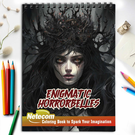 Enigmatic Horrorbelles Coloring Spiral Bound Coloring Book, Embark on a Journey with 30 Enigmatic Horrorbelles Coloring Pages of Horror Beauty Girls for a Captivating and Eerie Experience