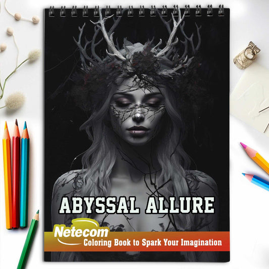 Abyssal Allure Spiral Bound Coloring Book, Unleash Your Creativity with 30 Mesmerizing Coloring Pages, Embracing the Dark Elegance of Abyssal Allure