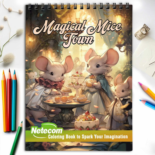 Magical Mice Town Spiral Bound Coloring Book, Unlock Your Imagination with 30 Delightful Coloring Book Pages, Each Showcasing Whimsical Mice Adventures.