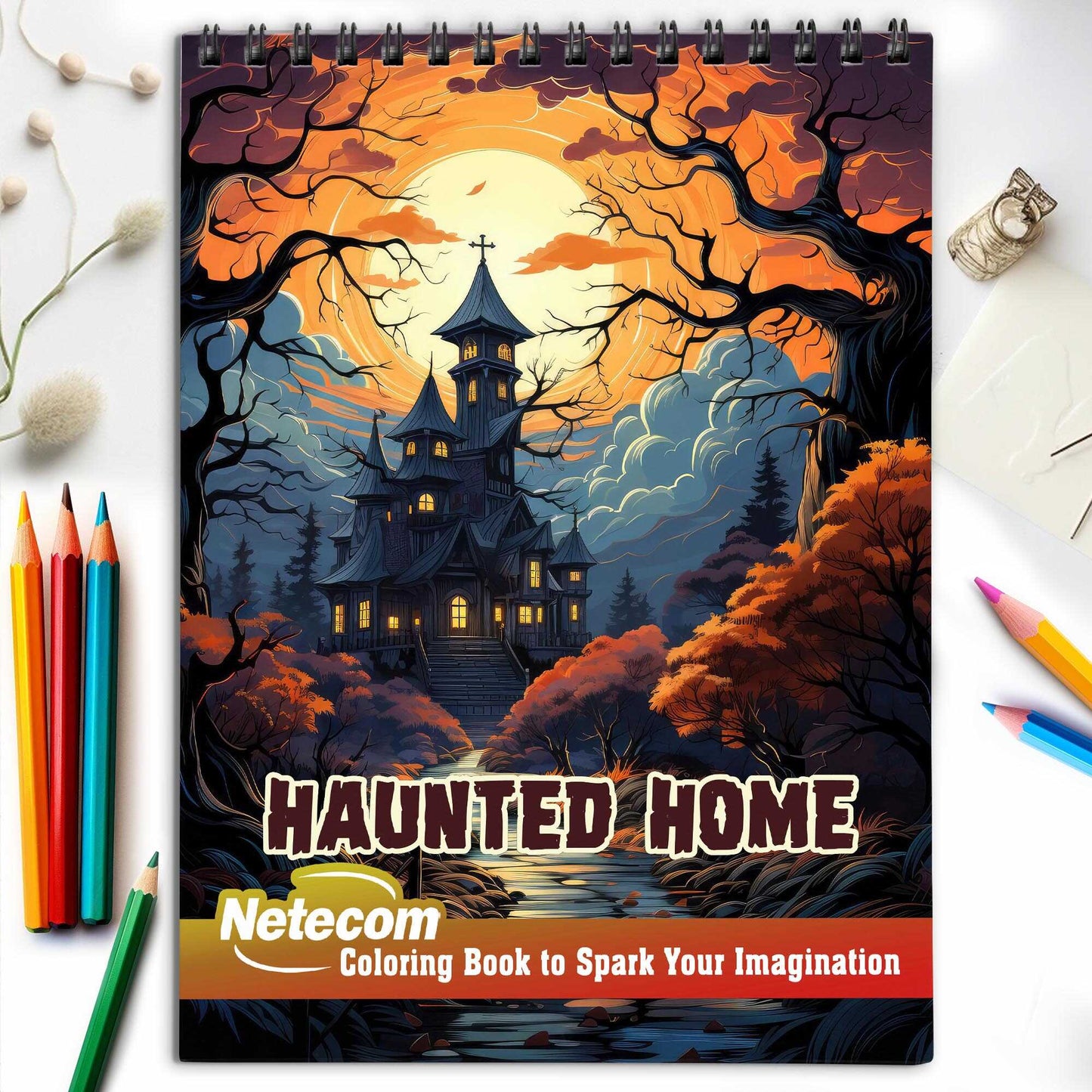 Haunted Home Spiral Bound Coloring Book, Embrace the Chills and Thrills with 30 Enchanting Pages, Where Haunted Spirits Roam Free.