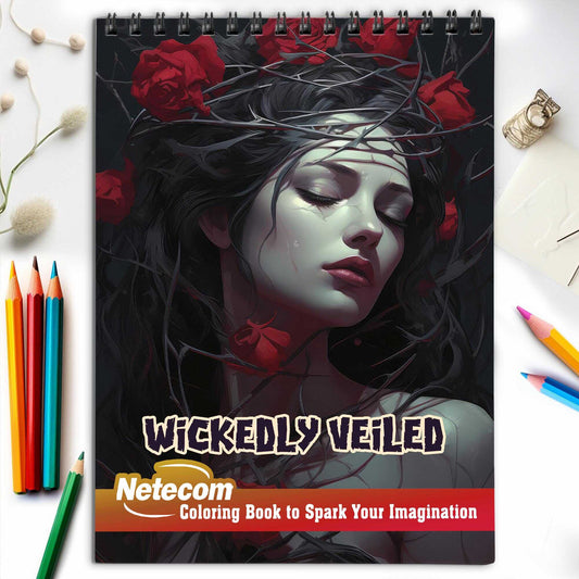 Wickedly Veiled Spiral Bound Coloring Book, Unleash Your Imagination with 30 Wickedly Veiled Coloring Pages of Horror Beauty Girls for a Captivating and Creative Escape