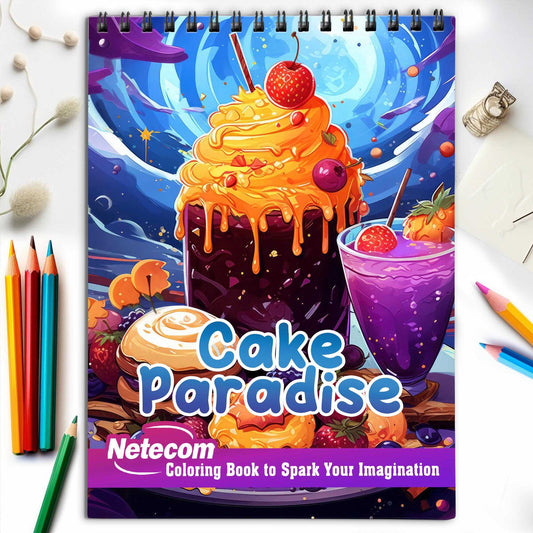 Cake Paradise Spiral Bound Coloring Book, Indulge in Your Imagination with 30 Enchanting Coloring Pages, Exploring the Scrumptious World of Cake Paradise