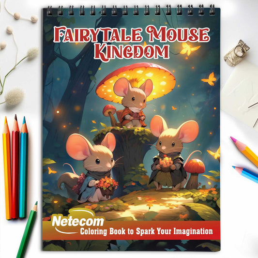 Fairytale Mouse Kingdom Spiral Bound Coloring Book, Unleash Your Creativity with 30 Charming Pages Depicting Fairytale Mouse Kingdom Adventures.