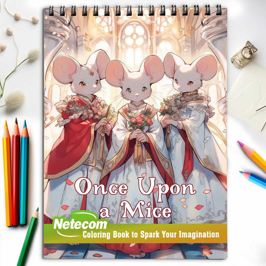 Once Upon a Mice Town Spiral Bound Coloring Book, Unlock Your Imagination with 30 Delightful Coloring Book Pages, Each Showcasing Whimsical Mice Adventures.