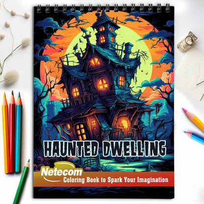 Haunted Dwelling Spiral Bound Coloring Book, Discover the Eerie Beauty of Haunted Dwellings with 30 Exquisitely Illustrated Coloring Pages.