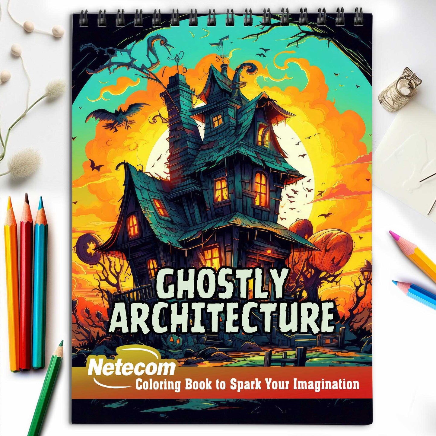 Ghostly Architecture Spiral Bound Coloring Book, Discover the Mysterious Beauty of Ghostly Architecture with 30 Exquisitely Illustrated Coloring Pages.