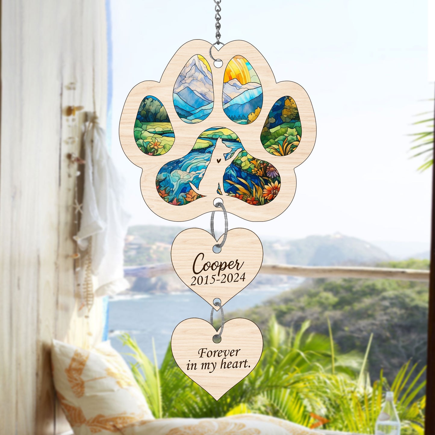 Netecom Personalized German Shepherd Paw Heart Memorial Suncatcher, Dog Paw Ornament with Name Date, Pet Loss Sympathy Gift, Pet Remembrance Keepsake