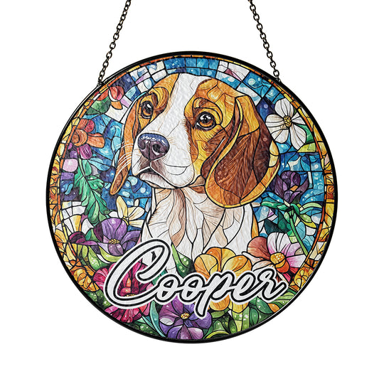 Netecom Personalized Beagle Dog Stained Glass Ornament , Custom Pet Memorial Sun Catcher , Pet Loss Sympathy Gift , Name and Breed Decor