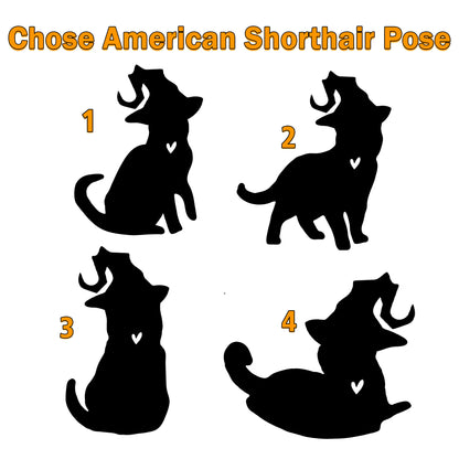 Netecom Personalized Halloween American Shorthair Cat Suncatcher - Custom Cat Ornament with Name, American Shorthair Cat with Witch Hat Halloween Decoration for Window or Garden