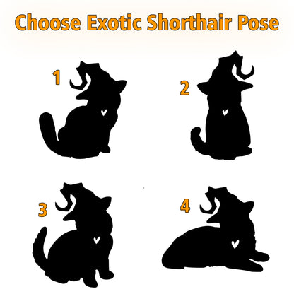 Netecom Personalized Halloween Exotic Shorthair Cat Suncatcher - Custom Cat Ornament with Name, Exotic Shorthair Cat with Witch Hat Halloween Decoration for Window or Garden