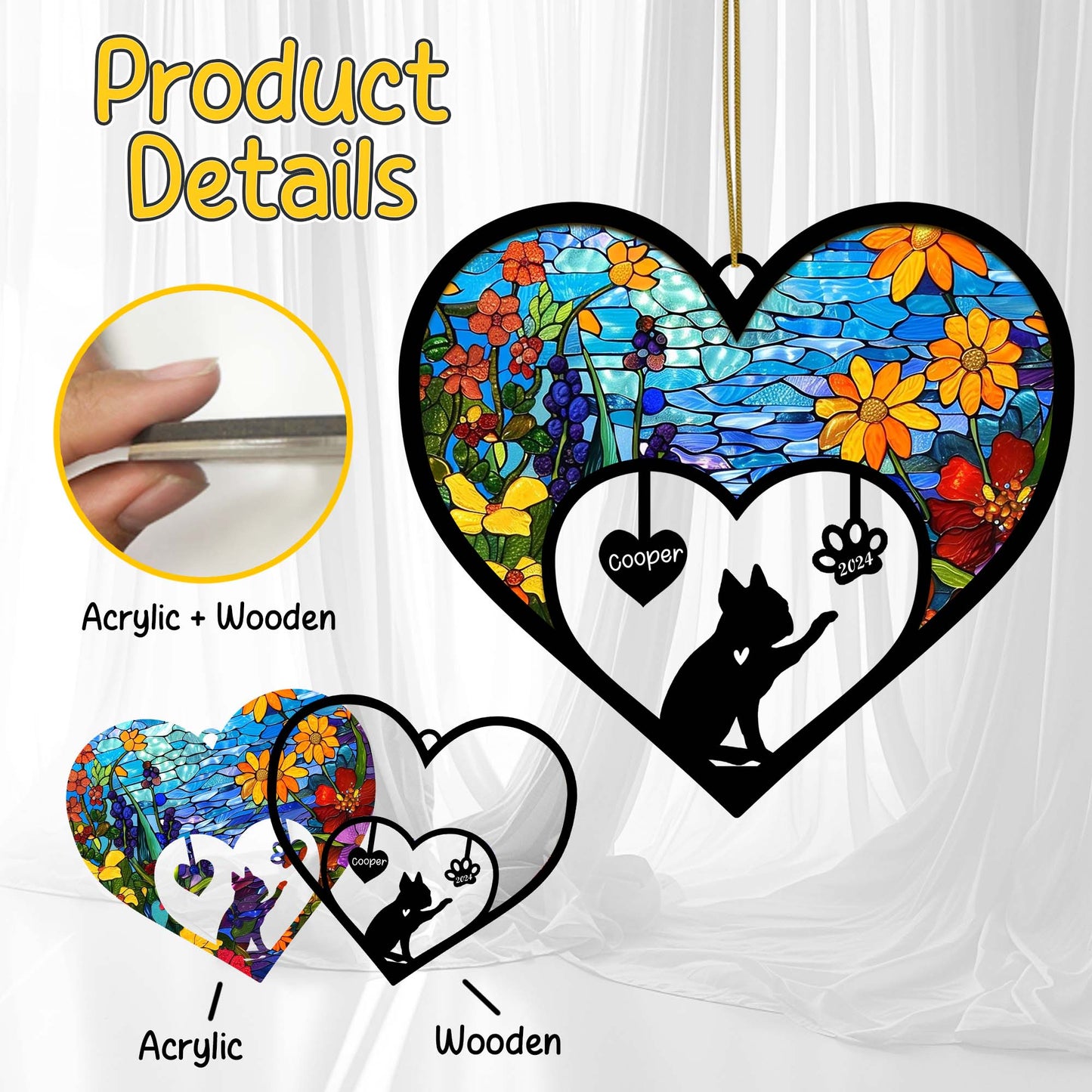 Netecom Boston Terrier Memorial Suncatcher, Personalized Bostie Dog Memorial Ornament with Name Date, Bereavement Gift Loss of Dog, Pet Loss Sympathy Gift, Dog Passing Away Gift