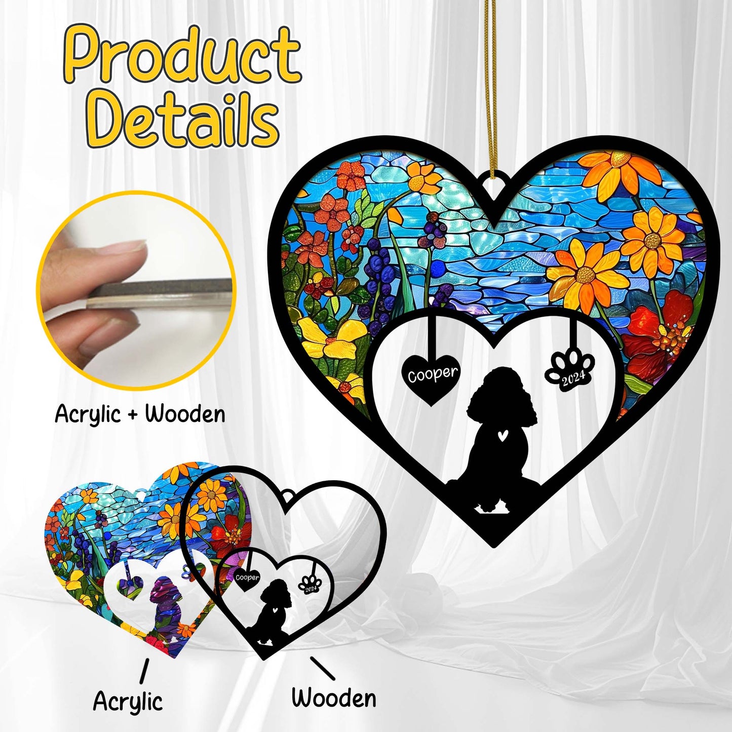 Netecom Poodle Memorial Suncatcher, Personalized Poodle Memorial with Name Date, Dog Passing Away Gift, Loss of Dog Sympathy Gift, Dog Remembrance Gift, Dog Lovers Gift