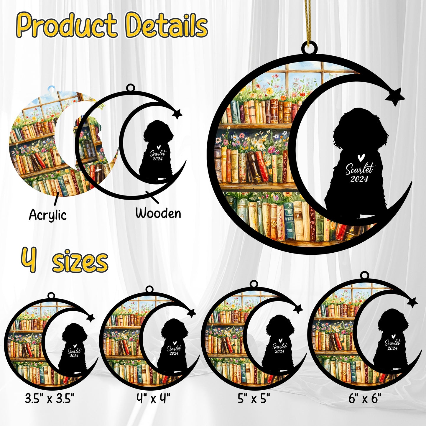 Netecom Personalized Cocker Spaniel Suncatcher for Windows Hanging, Custom Dog Sun Catcher Ornament with Name Date, Unique Gifts for Book Lovers, Reader Teacher Librarian Bookworm