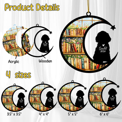 Netecom Personalized Cocker Spaniel Suncatcher for Windows Hanging, Custom Dog Sun Catcher Ornament with Name Date, Unique Gifts for Book Lovers, Reader Teacher Librarian Bookworm