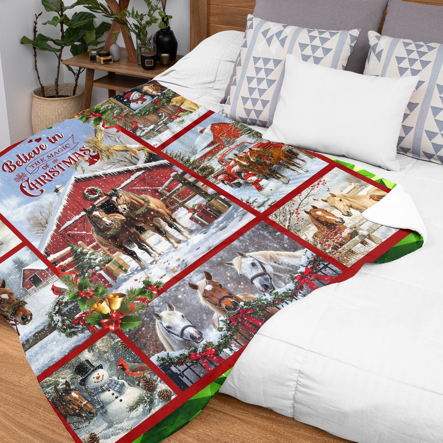 Netecom Horse Christmas Blanket, Farmhouse Winter Throw Blanket for Couch, Bed or Sofa, Ultra Soft and Warm, Horse Lover Gifts, Present for Christmas