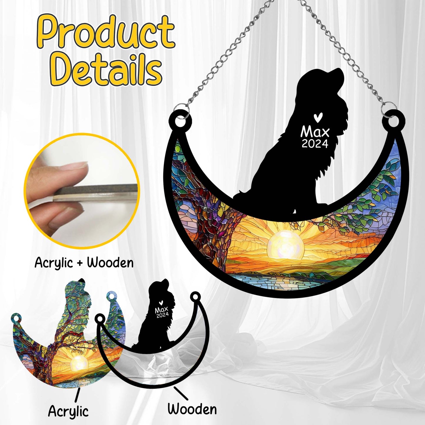 Netecom Personalized Cavalier King Charles Spaniel Memorial Suncatcher, Custom Dog Ornament with Name Date, Dog Loss Sympathy Gift, Pet Loss Sun Catchers, Remembrance Gifts for Loss of Pet