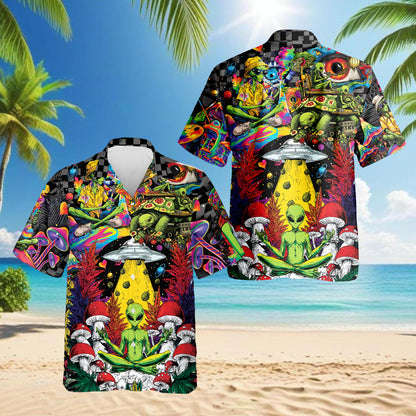 Netecom Hippie Mushroom Alien Hawaiian Shirt for Men Women, Tropical Button Down Summer Beach Short Sleeve Shirts