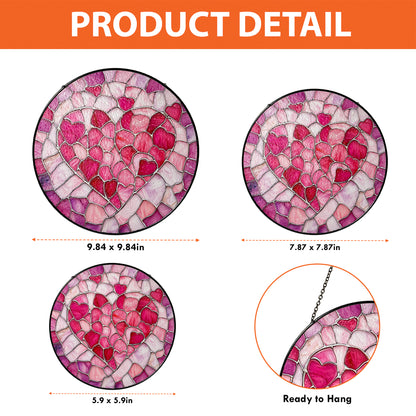 Netecom Valentine Heart Stained Glass Sun Catcher – Personalized Love Ornament, Custom Window Hanging, Romantic Gift