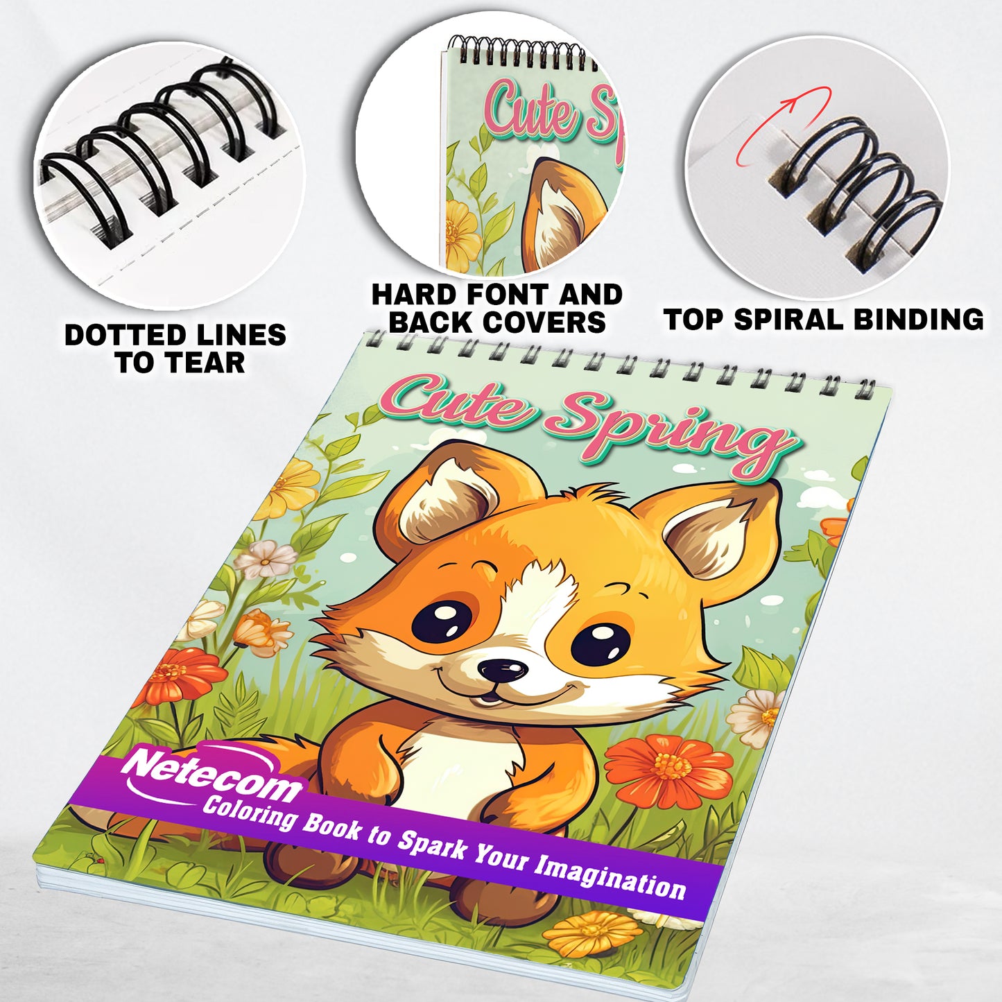 Cute Spring Spiral Bound Coloring Book, Unleash Your Creativity with 30 Coloring Pages, Featuring Charming Illustrations of Cute Characters and Spring Elements