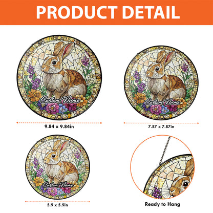 Netecom Custom Rabbit Stained Glass Ornament, Personalized Memorial Suncatcher, Pet Loss Remembrance Gift, Christmas Decoration