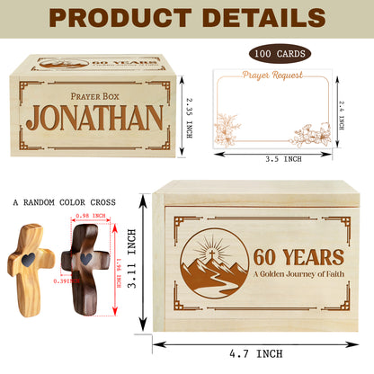 Netecom Personalized Birthday Prayer Box 60 Years with Custom Name, Christian Faith Gift with Wooden Cross & 100 Prayer Request Cards, Meaningful 60th Birthday Gift