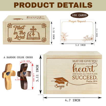 Netecom Personalized Wooden Prayer Box for Graduation with Custom Name Cross, Maple Wood Faith Keepsake with 100 Prayer Request Cards, Christian Gift for Students & New Beginnings