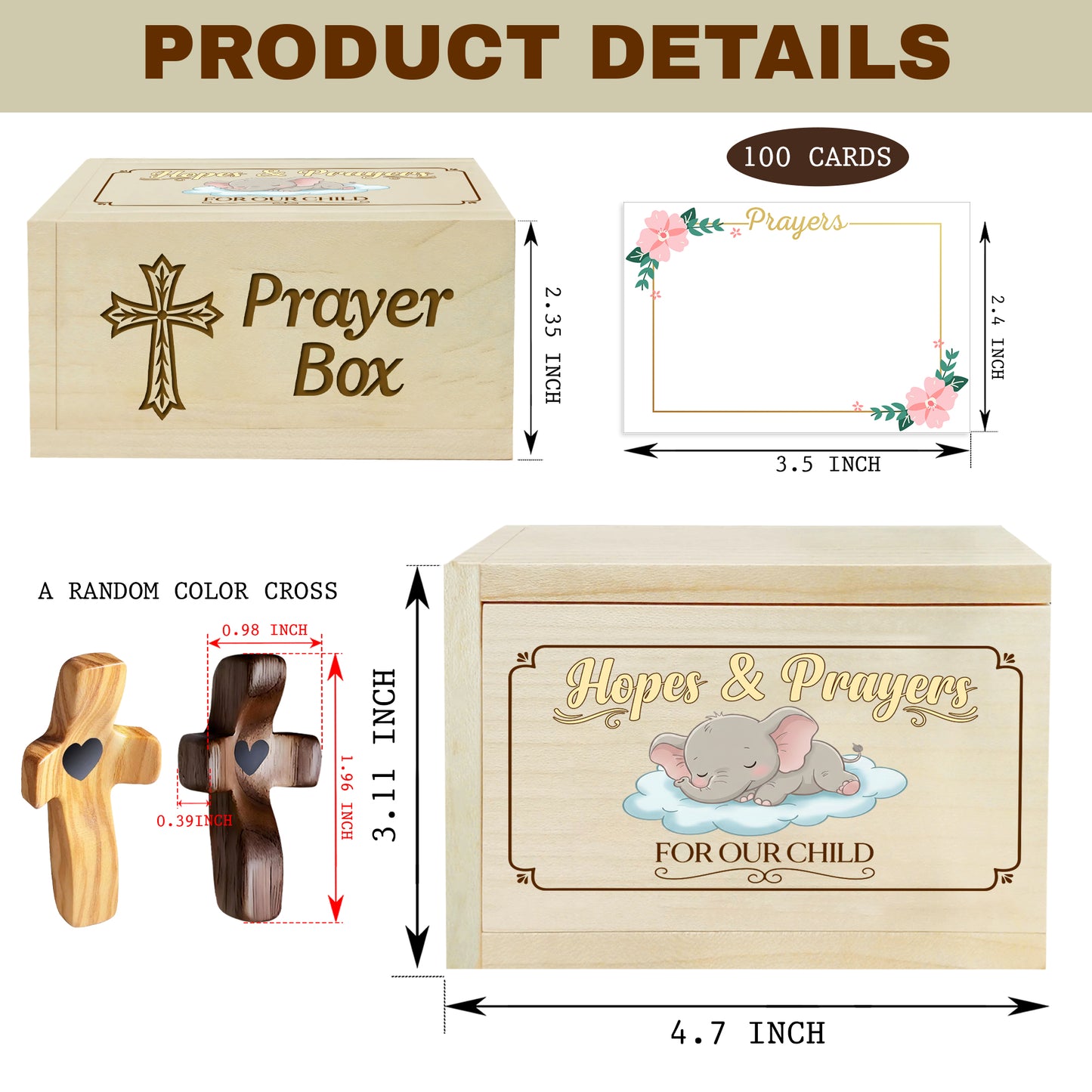 Netecom Baby Prayer Box with 100 Prayer Request Cards & Handheld Cross – Wooden Christian Prayer Box, Meaningful Gift for Parents with Baby, Hopes & Prayers for Our Child