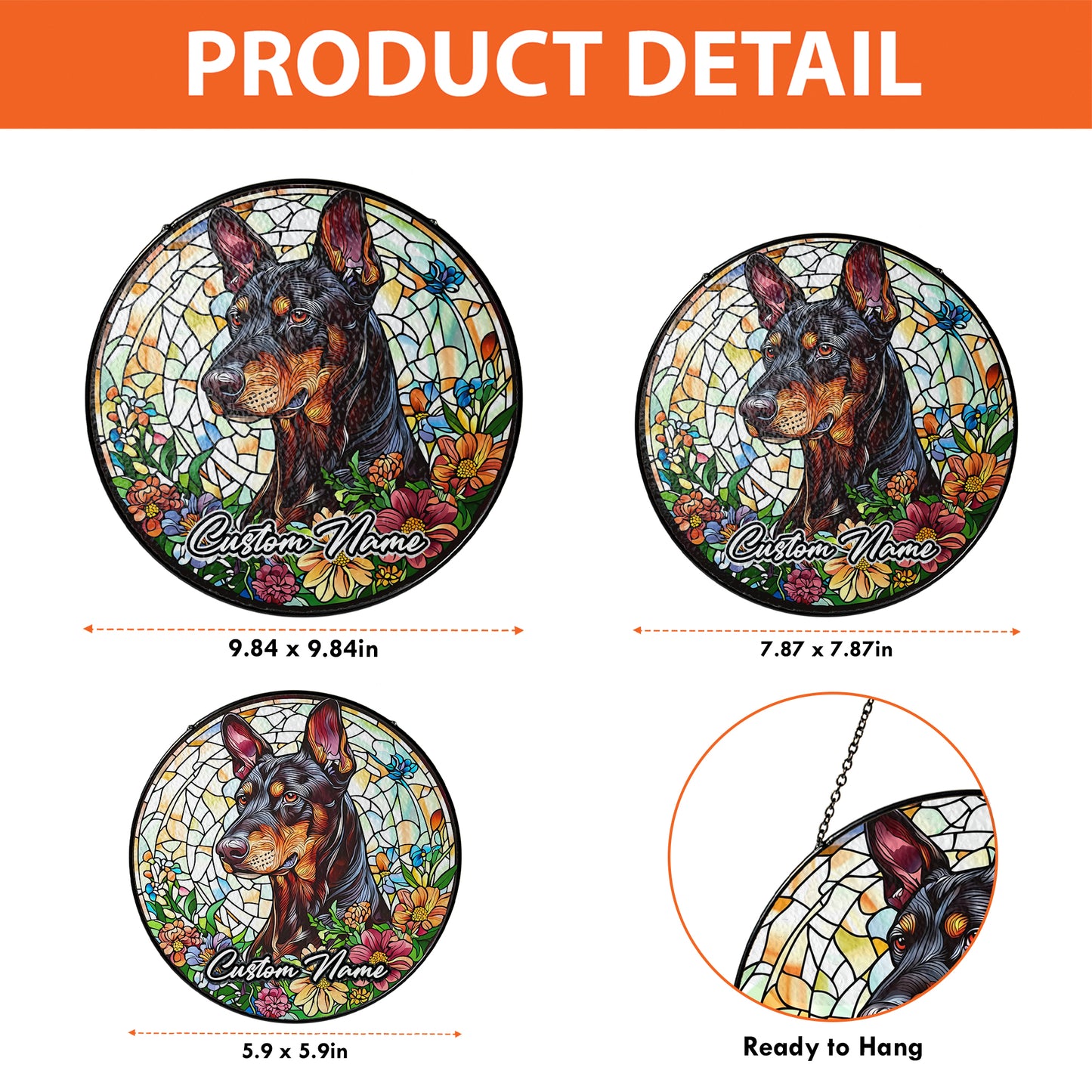 Netecom Custom Doberman Memorial Ornament, Personalized Stained Glass Sun Catcher, Pet Loss Sympathy Gift, Christmas Decoration