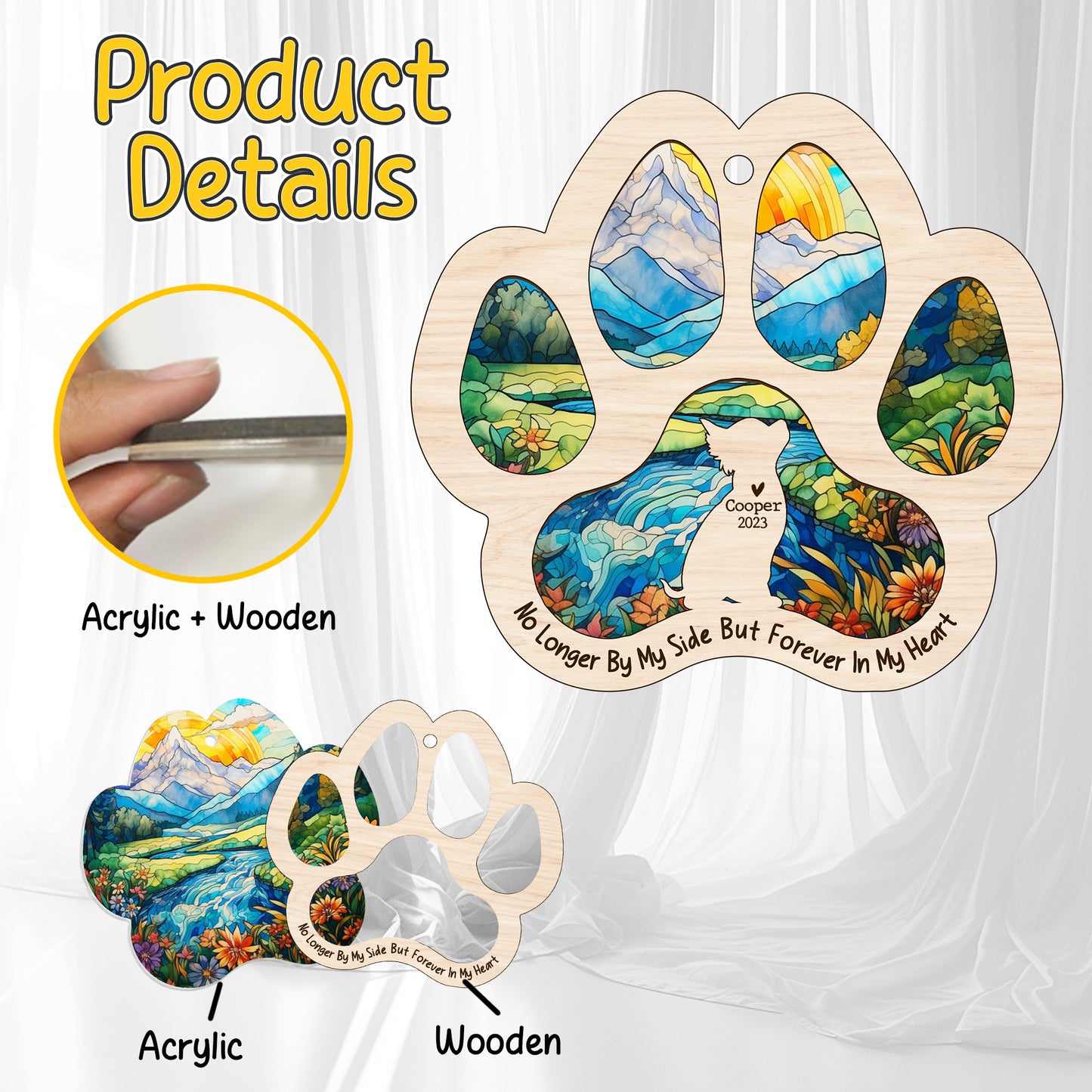 Netecom Personalized Chihuahua Memorial Suncatcher, Dog Paw Memorial Ornament with Name Date, Dog Loss SunCatcher, Loss of Pet Sympathy Gift, Bereavement Gift for Dog Lovers