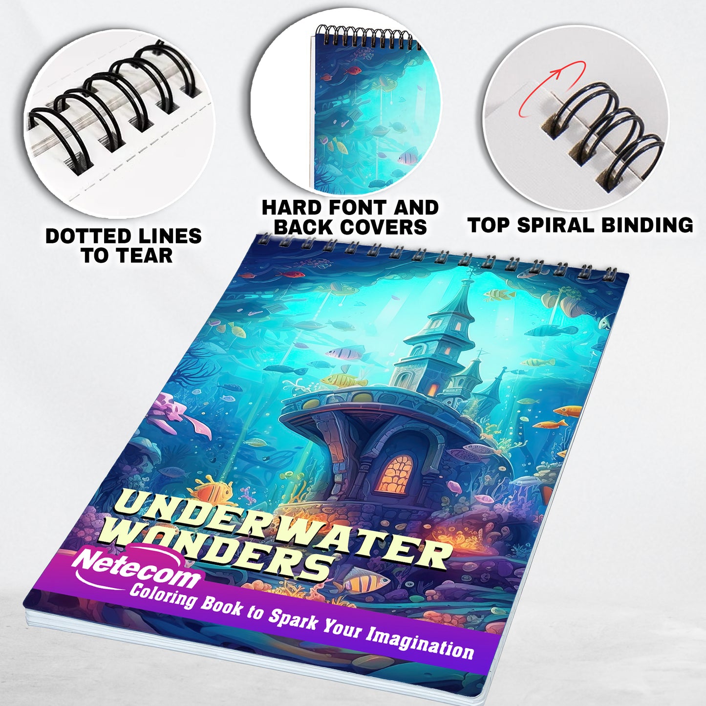 Underwater Wonders Spiral Bound Coloring Book, Delve into 30 Serene Coloring Pages, Depicting Underwater Wonders that Evoke a Sense of Calm and Tranquility